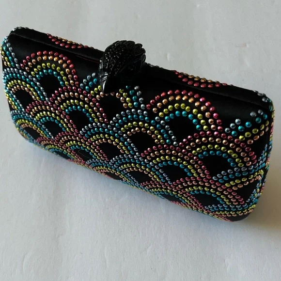KURT GEIGER LONDON BLACK RAINBOW EAGLE CLUTCH BLACK NWOT